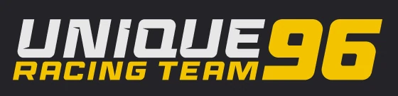 Логотип Unique Racing Team 96: белое слово UNIQUE, жёлтая надпись RACING TEAM и жёлтое число 96 на тёмном фоне